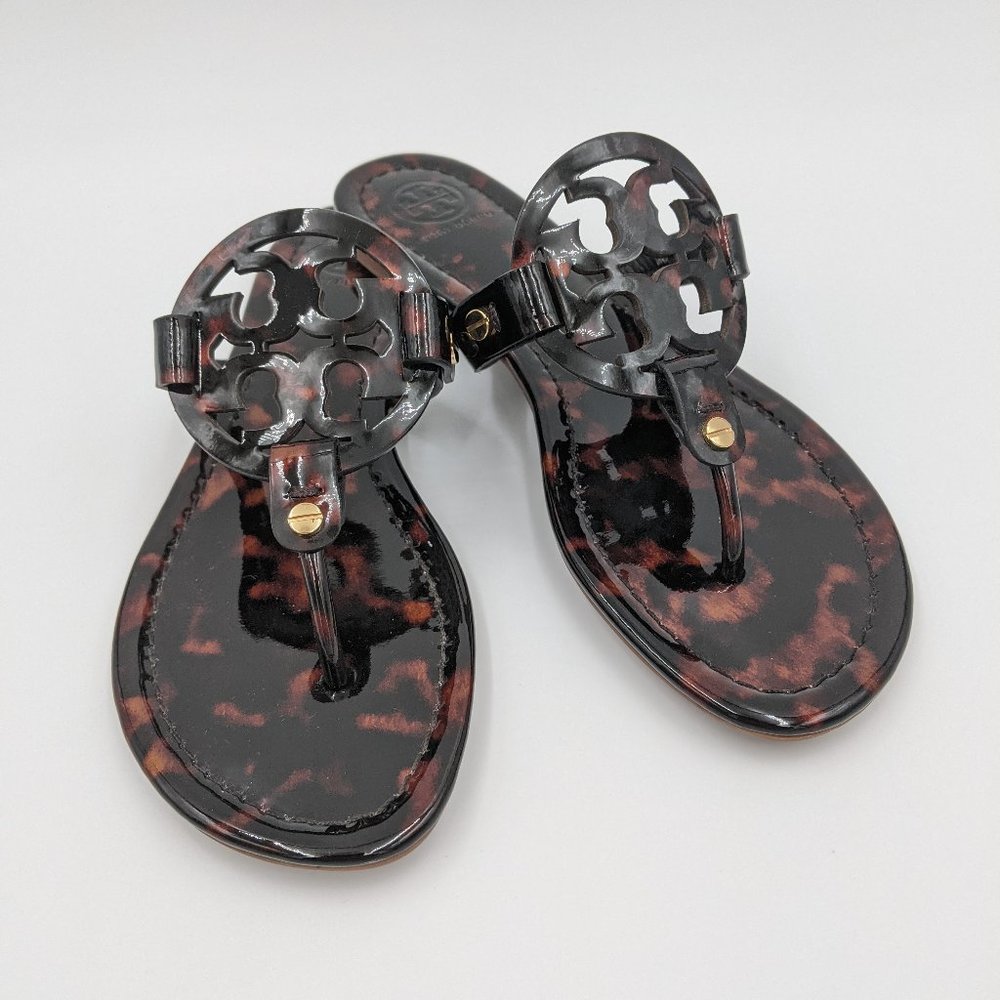 Tory Burch Black and Brown Miller Sandals with Iconic Logo